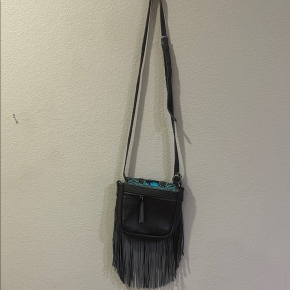 Montana West chocolate brown and Turquise Patterned Crossbody Bag - Picture 7 of 8